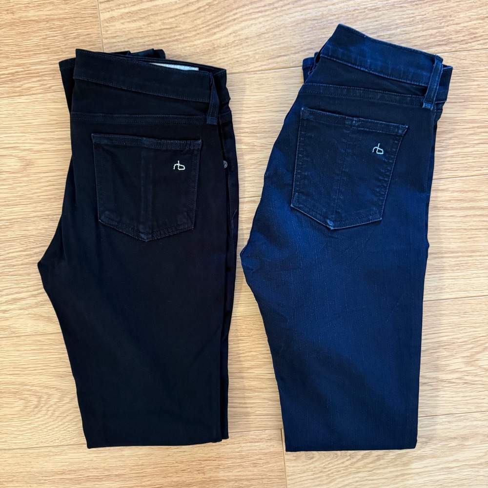 2 prs! Rag & Bone Legging Skinny Jeans Womens 27‎ Black Indigo denim plush